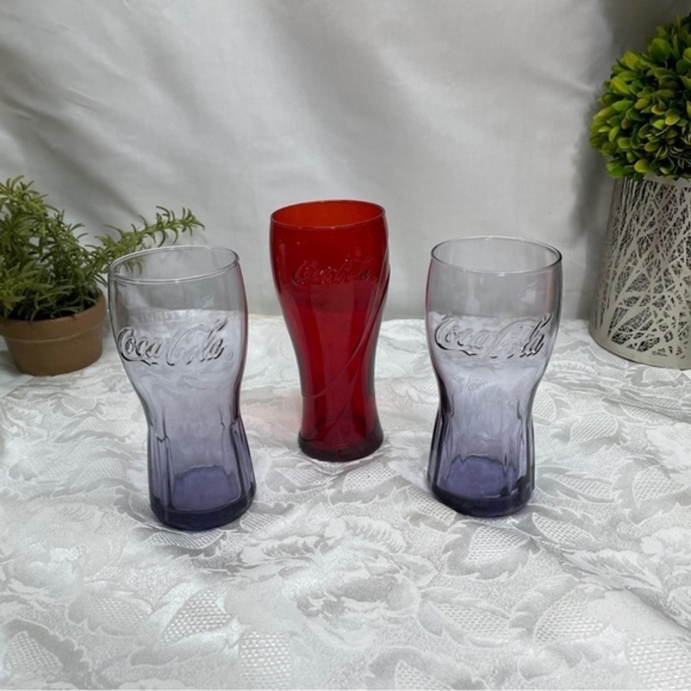 3 glass Coca Cola drinking glasses